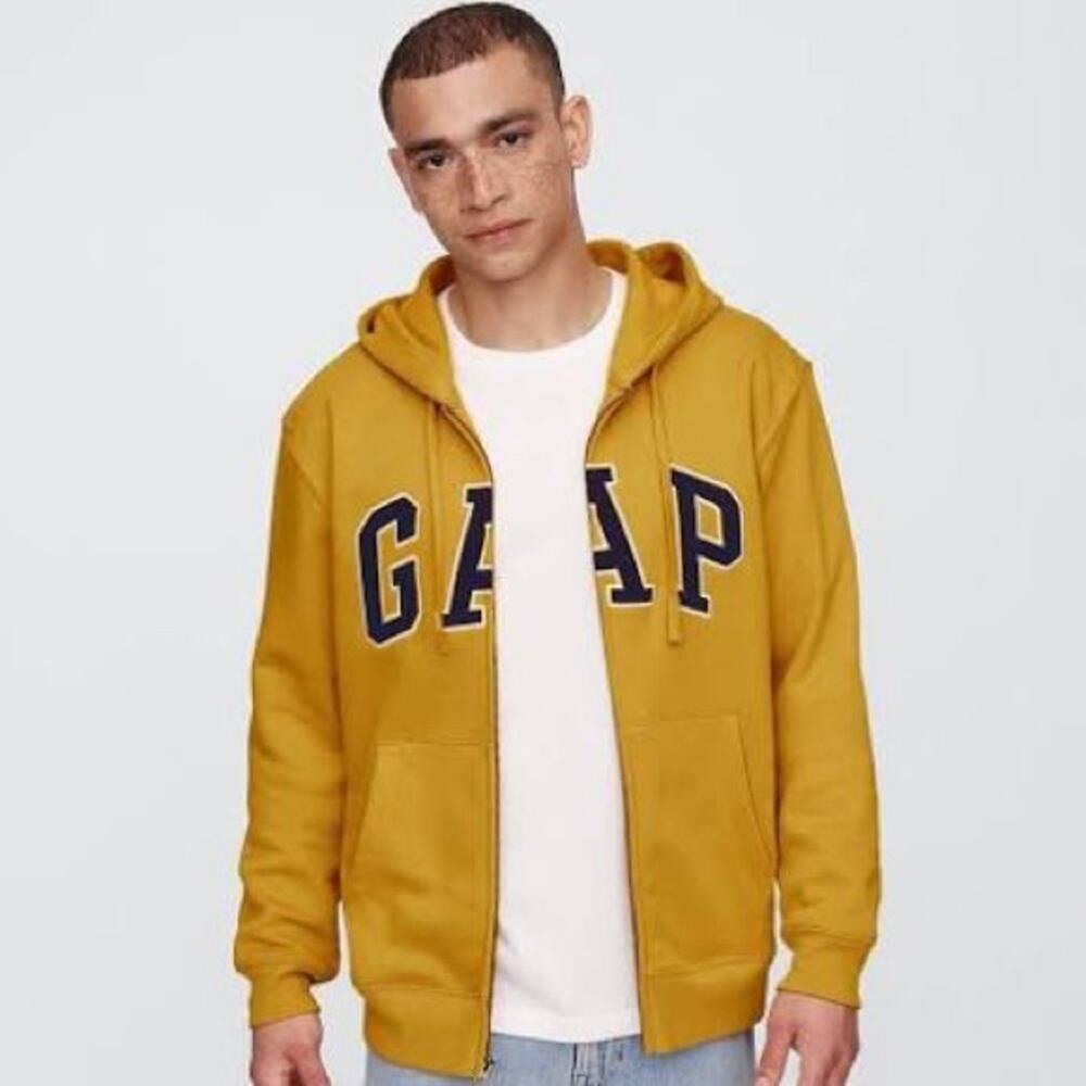 GAP Mens Yellow Zip Hoodie and Navy Joggers Fleece Loungewear Set Size L